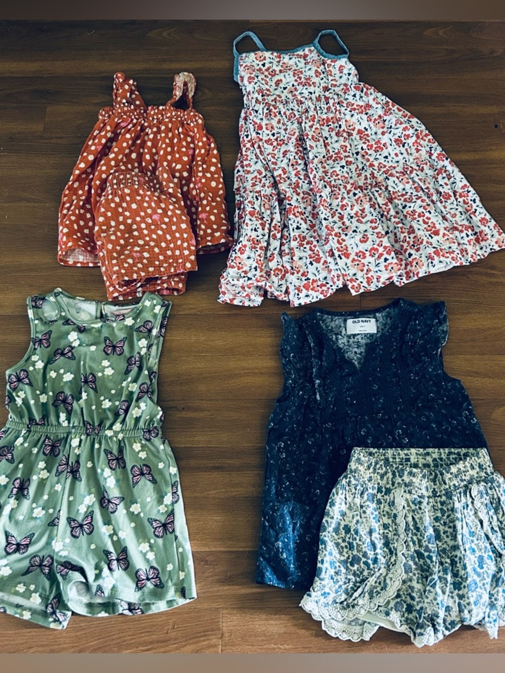 Girls Floral & Butterfly Dress Romper summer short sets bundle sz 6/7
